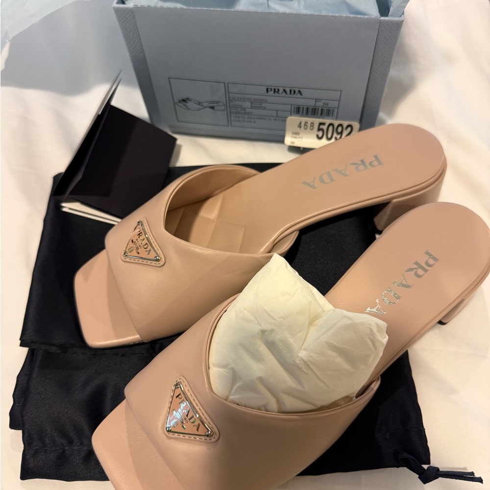Prada Blush Leather Open-Toe Mule Slides